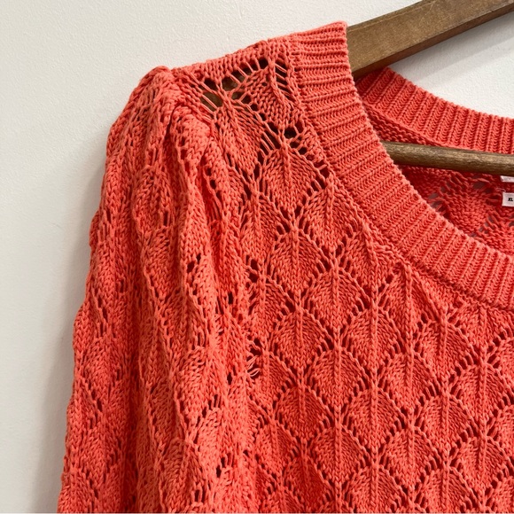 By Anthropologie Flounce-Hem Pointelle Sweater Pleated Sleeves Orange Size XL - Picture 11 of 13